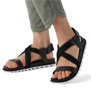 Sorel Roaming Decon Black Leather Ankle Strap Sandals Size 7.5